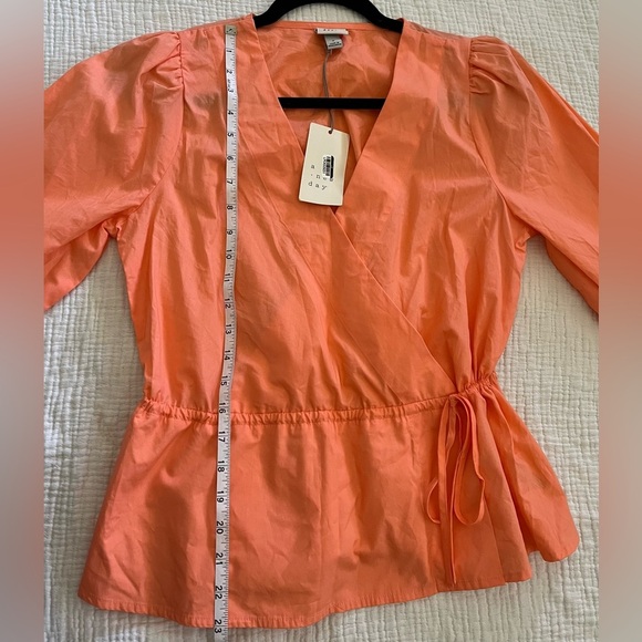 NWT - 100% Cotton A New Day Peach V Neck Wrap Blouse 3/4 Sleeves Cinched Waist - Picture 4 of 8